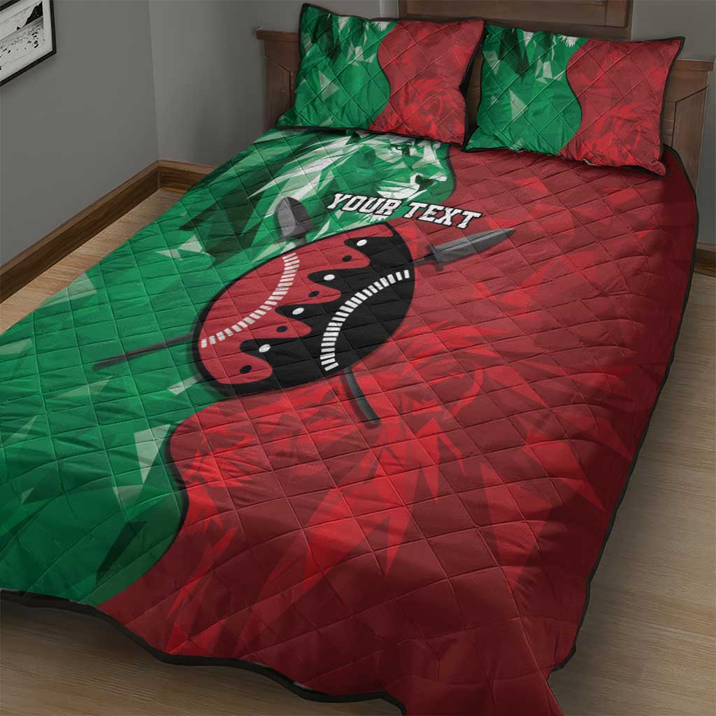 Personalized Kenya Maasai Shield Quilt Bed Set Green Red Kenyan Lion Half Style - African Pride