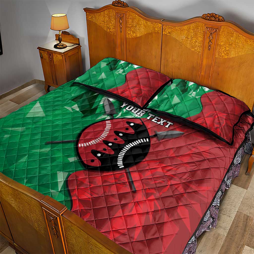 Personalized Kenya Maasai Shield Quilt Bed Set Green Red Kenyan Lion Half Style - African Pride