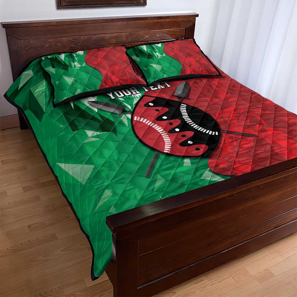 Personalized Kenya Maasai Shield Quilt Bed Set Green Red Kenyan Lion Half Style - African Pride