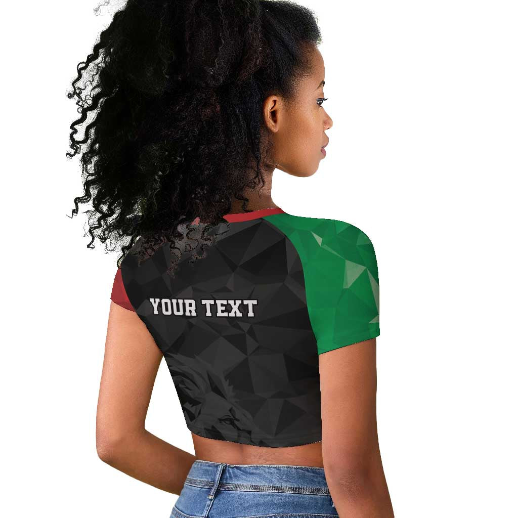 Personalized Kenya Maasai Shield Raglan Cropped T shirt Green Red Kenyan Lion Half Style - African Pride