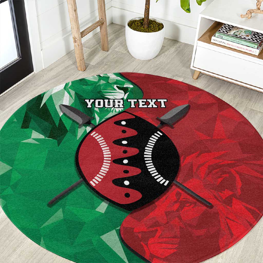 Personalized Kenya Maasai Shield Round Carpet Green Red Kenyan Lion Half Style - African Pride