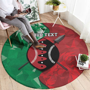 Personalized Kenya Maasai Shield Round Carpet Green Red Kenyan Lion Half Style - African Pride