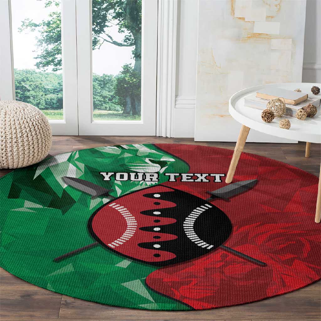Personalized Kenya Maasai Shield Round Carpet Green Red Kenyan Lion Half Style - African Pride