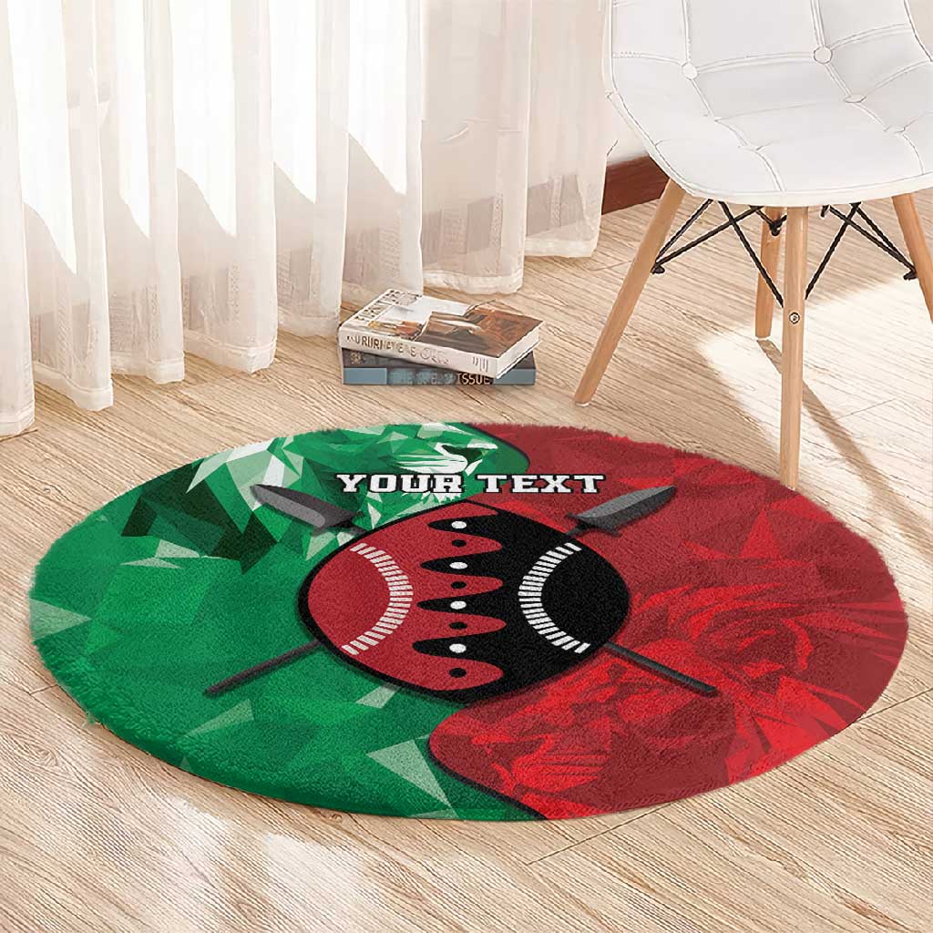 Personalized Kenya Maasai Shield Round Carpet Green Red Kenyan Lion Half Style - African Pride
