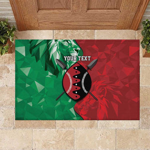 Personalized Kenya Maasai Shield Rubber Doormat Green Red Kenyan Lion Half Style - African Pride