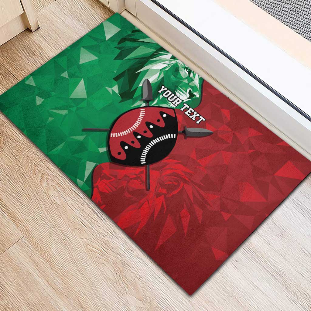 Personalized Kenya Maasai Shield Rubber Doormat Green Red Kenyan Lion Half Style - African Pride