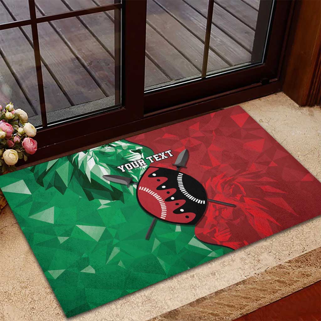 Personalized Kenya Maasai Shield Rubber Doormat Green Red Kenyan Lion Half Style - African Pride