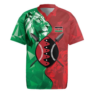 Personalized Kenya Maasai Shield Rugby Jersey Green Red Kenyan Lion Half Style - African Pride