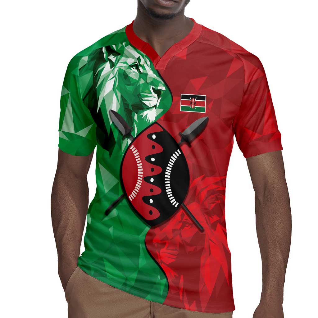 Personalized Kenya Maasai Shield Rugby Jersey Green Red Kenyan Lion Half Style - African Pride