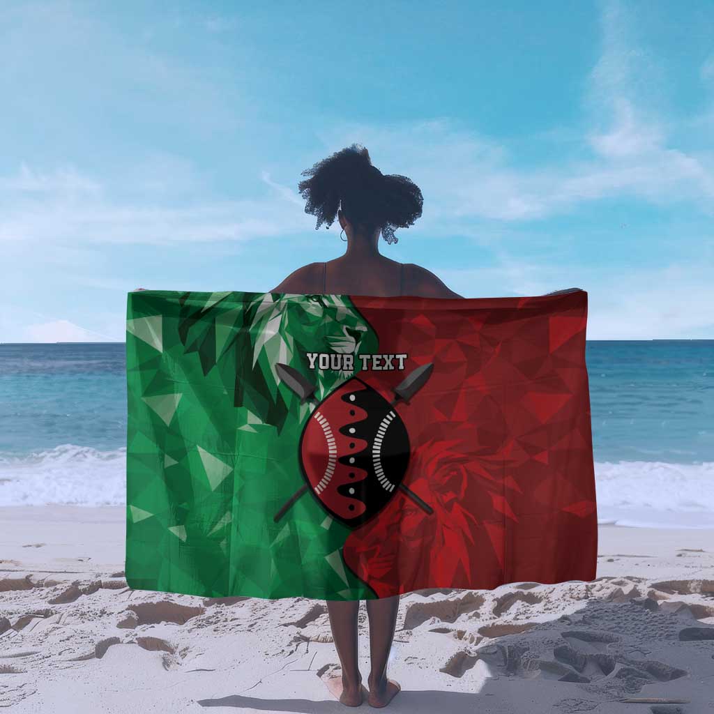 Personalized Kenya Maasai Shield Sarong Green Red Kenyan Lion Half Style - African Pride