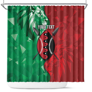Personalized Kenya Maasai Shield Shower Curtain Green Red Kenyan Lion Half Style - African Pride