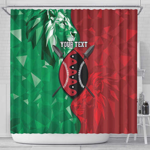 Personalized Kenya Maasai Shield Shower Curtain Green Red Kenyan Lion Half Style - African Pride