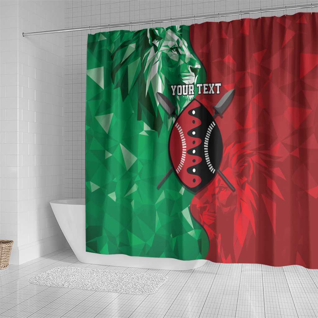 Personalized Kenya Maasai Shield Shower Curtain Green Red Kenyan Lion Half Style - African Pride