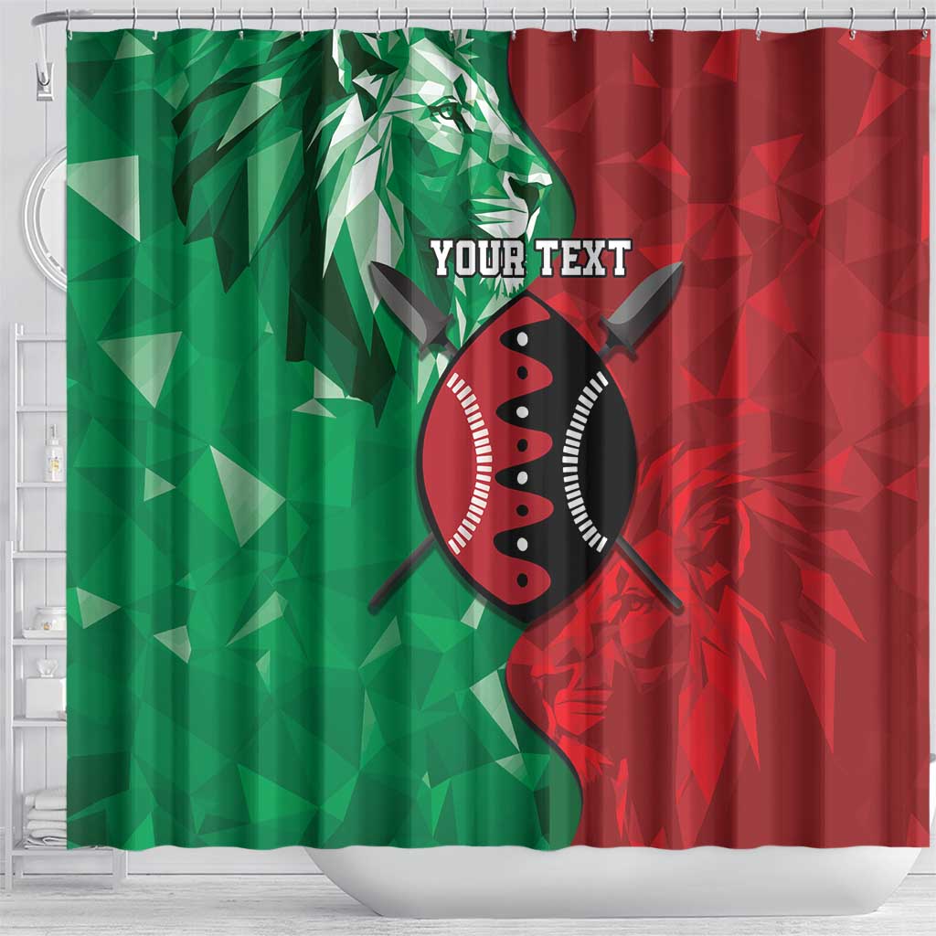 Personalized Kenya Maasai Shield Shower Curtain Green Red Kenyan Lion Half Style - African Pride