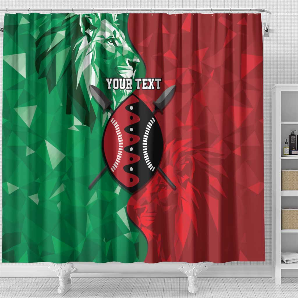 Personalized Kenya Maasai Shield Shower Curtain Green Red Kenyan Lion Half Style - African Pride