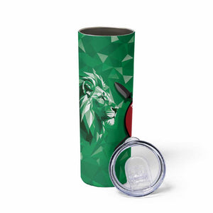 Personalized Kenya Maasai Shield Skinny Tumbler Green Red Kenyan Lion Half Style - African Pride