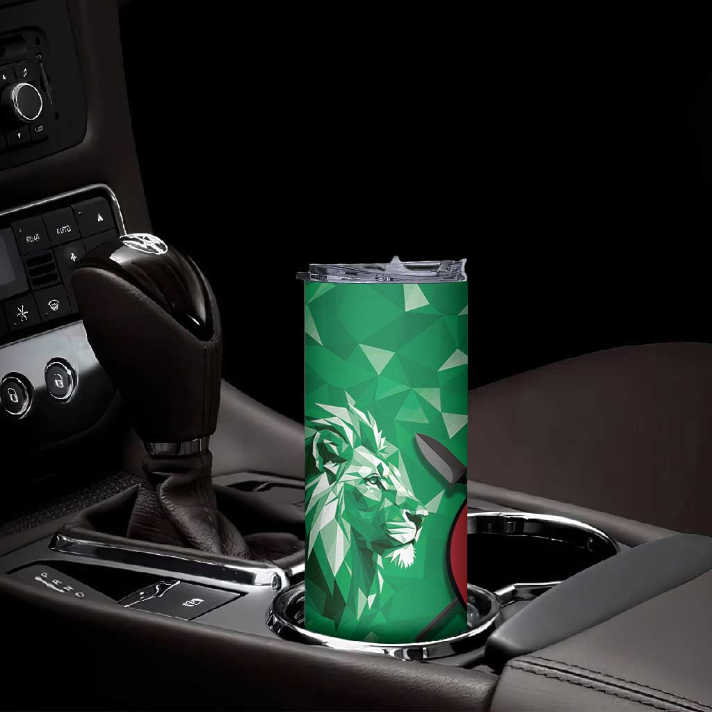 Personalized Kenya Maasai Shield Skinny Tumbler Green Red Kenyan Lion Half Style - African Pride