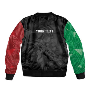 Personalized Kenya Maasai Shield Sleeve Zip Bomber Jacket Green Red Kenyan Lion Half Style - African Pride