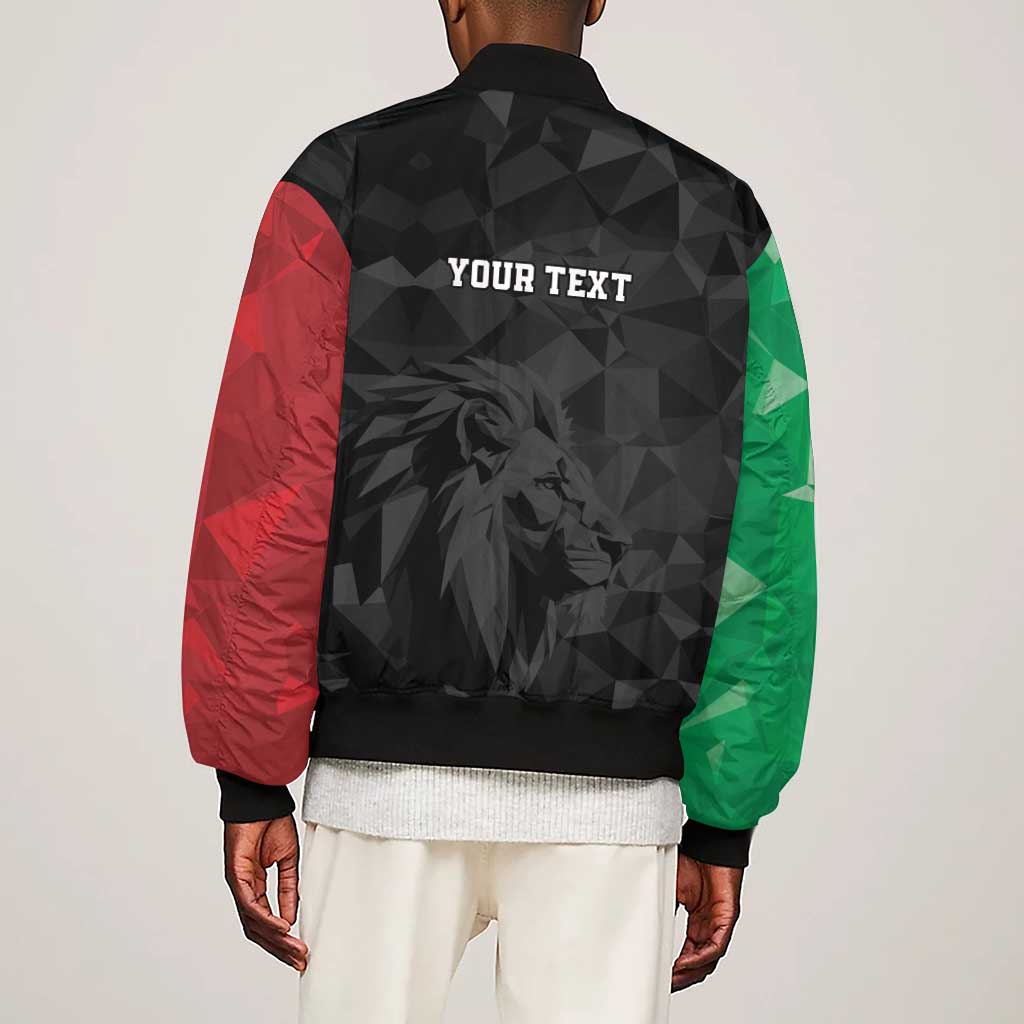 Personalized Kenya Maasai Shield Sleeve Zip Bomber Jacket Green Red Kenyan Lion Half Style - African Pride