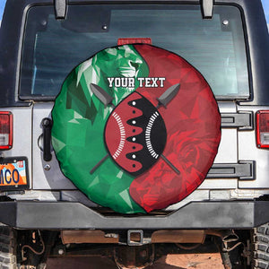 Personalized Kenya Maasai Shield Spare Tire Cover Green Red Kenyan Lion Half Style - African Pride