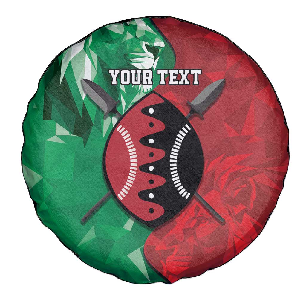 Personalized Kenya Maasai Shield Spare Tire Cover Green Red Kenyan Lion Half Style - African Pride