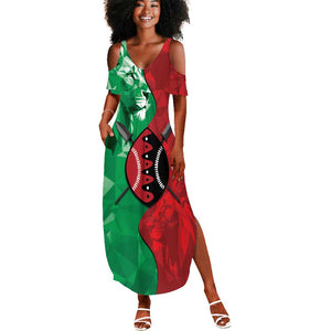 Personalized Kenya Maasai Shield Summer Maxi Dress Green Red Kenyan Lion Half Style - African Pride