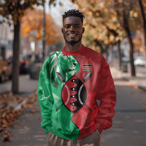 Personalized Kenya Maasai Shield Sweatshirt Green Red Kenyan Lion Half Style - African Pride