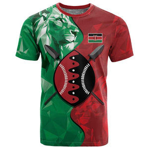 Personalized Kenya Maasai Shield T shirt Green Red Kenyan Lion Half Style - African Pride