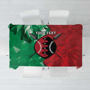 Personalized Kenya Maasai Shield Tablecloth Green Red Kenyan Lion Half Style - African Pride