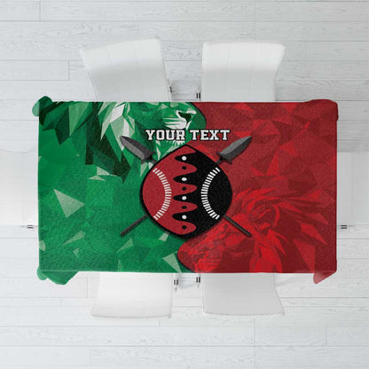 Personalized Kenya Maasai Shield Tablecloth Green Red Kenyan Lion Half Style - African Pride