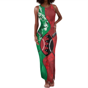 Personalized Kenya Maasai Shield Tank Maxi Dress Green Red Kenyan Lion Half Style - African Pride
