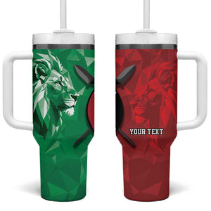 Personalized Kenya Maasai Shield Tumbler With Handle Green Red Kenyan Lion Half Style - African Pride