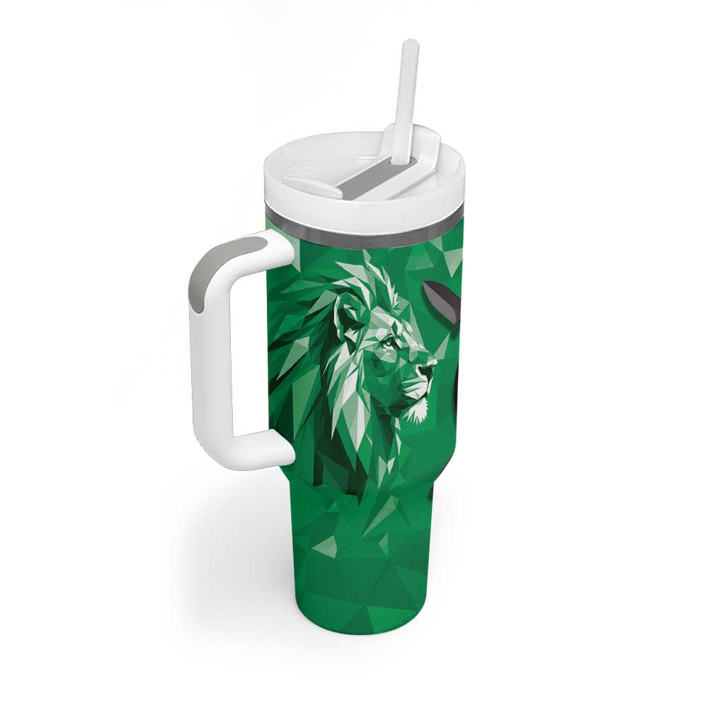 Personalized Kenya Maasai Shield Tumbler With Handle Green Red Kenyan Lion Half Style - African Pride