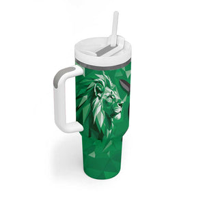 Personalized Kenya Maasai Shield Tumbler With Handle Green Red Kenyan Lion Half Style - African Pride