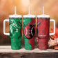 Personalized Kenya Maasai Shield Tumbler With Handle Green Red Kenyan Lion Half Style - African Pride