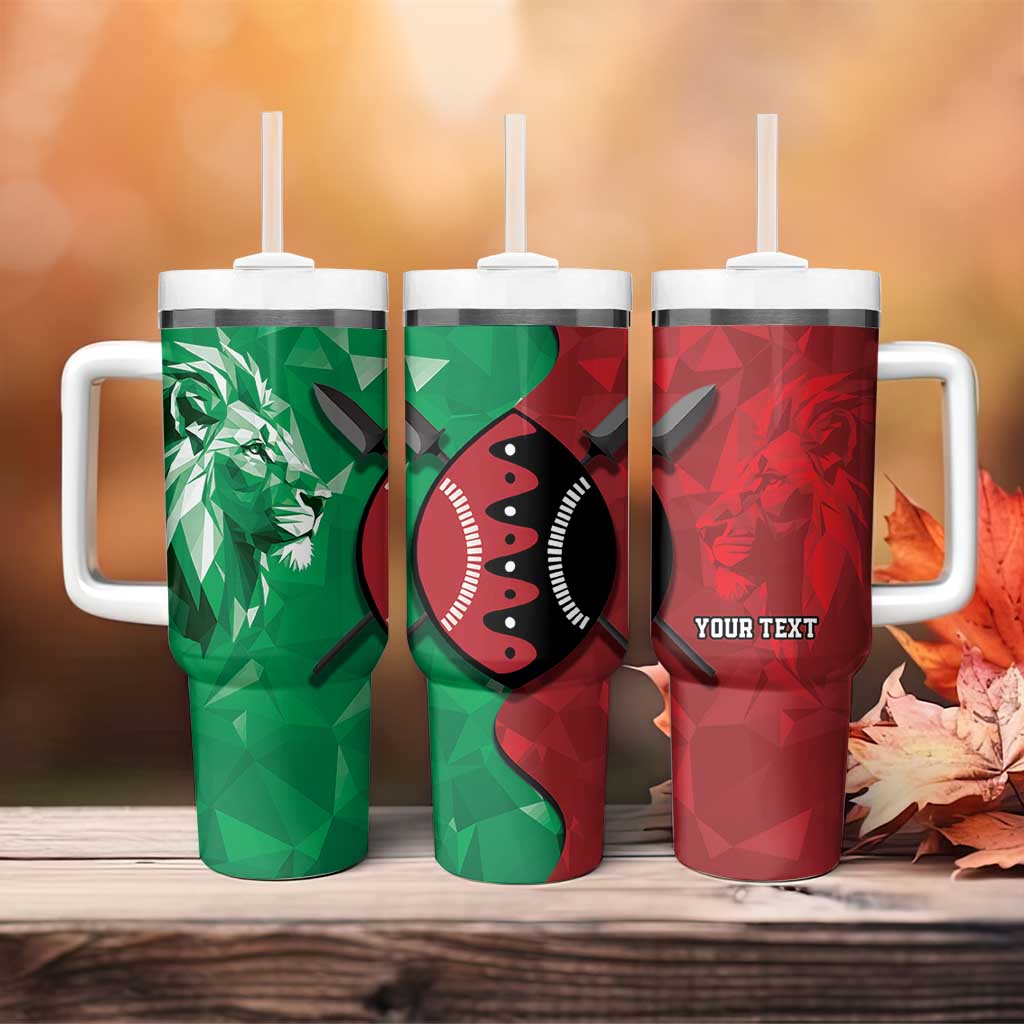 Personalized Kenya Maasai Shield Tumbler With Handle Green Red Kenyan Lion Half Style - African Pride