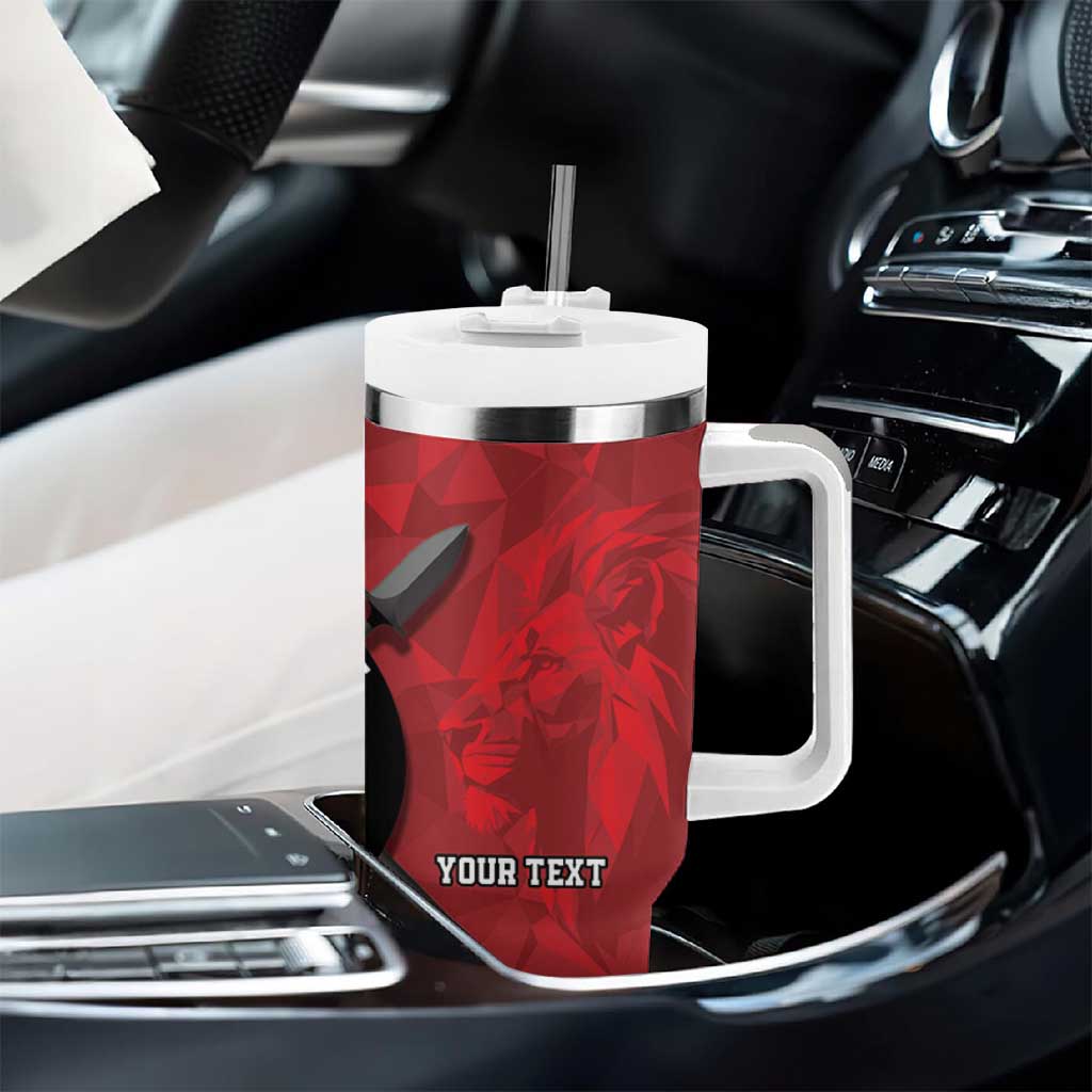 Personalized Kenya Maasai Shield Tumbler With Handle Green Red Kenyan Lion Half Style - African Pride