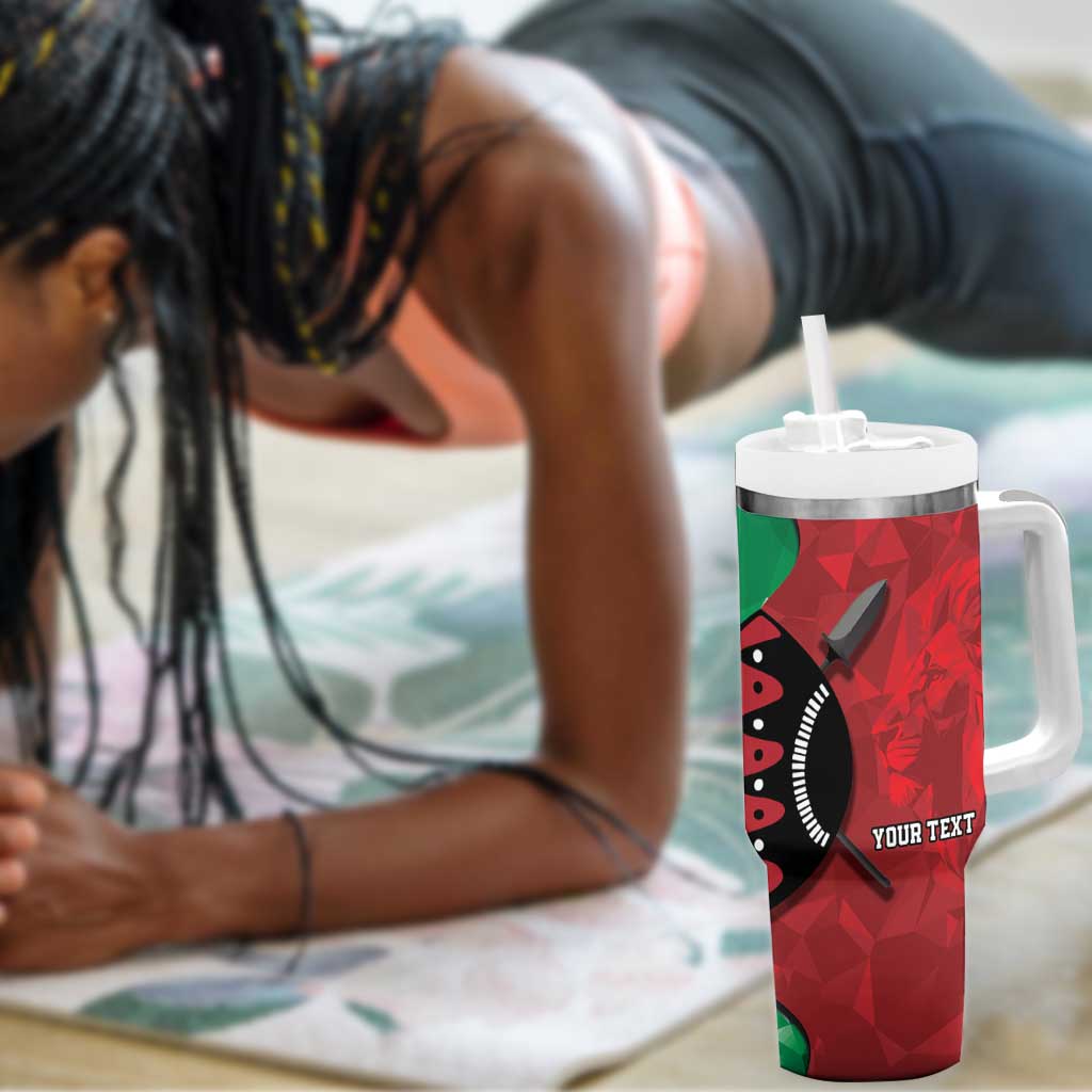 Personalized Kenya Maasai Shield Tumbler With Handle Green Red Kenyan Lion Half Style - African Pride