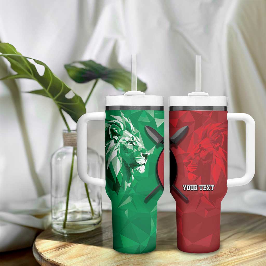 Personalized Kenya Maasai Shield Tumbler With Handle Green Red Kenyan Lion Half Style - African Pride