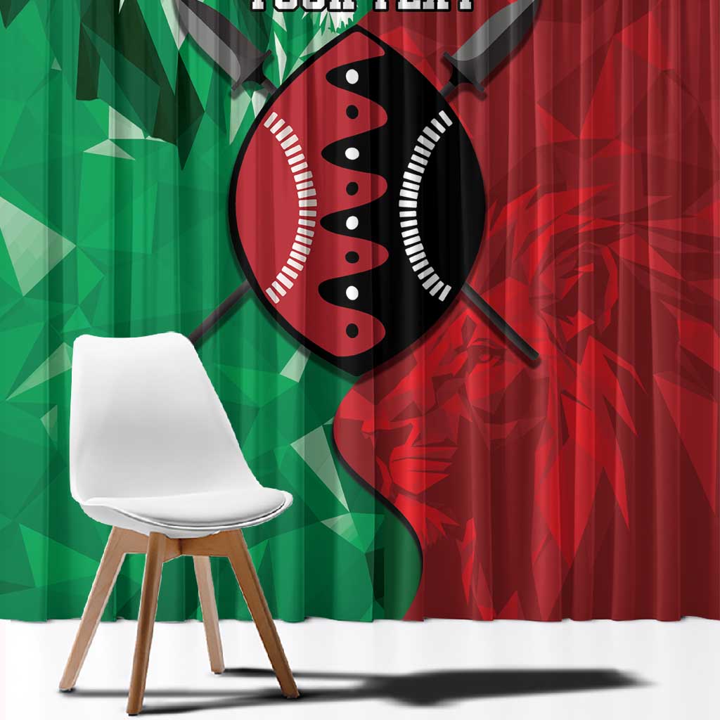 Personalized Kenya Maasai Shield Window Curtain Green Red Kenyan Lion Half Style - African Pride