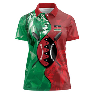 Personalized Kenya Maasai Shield Women Polo Shirt Green Red Kenyan Lion Half Style - African Pride
