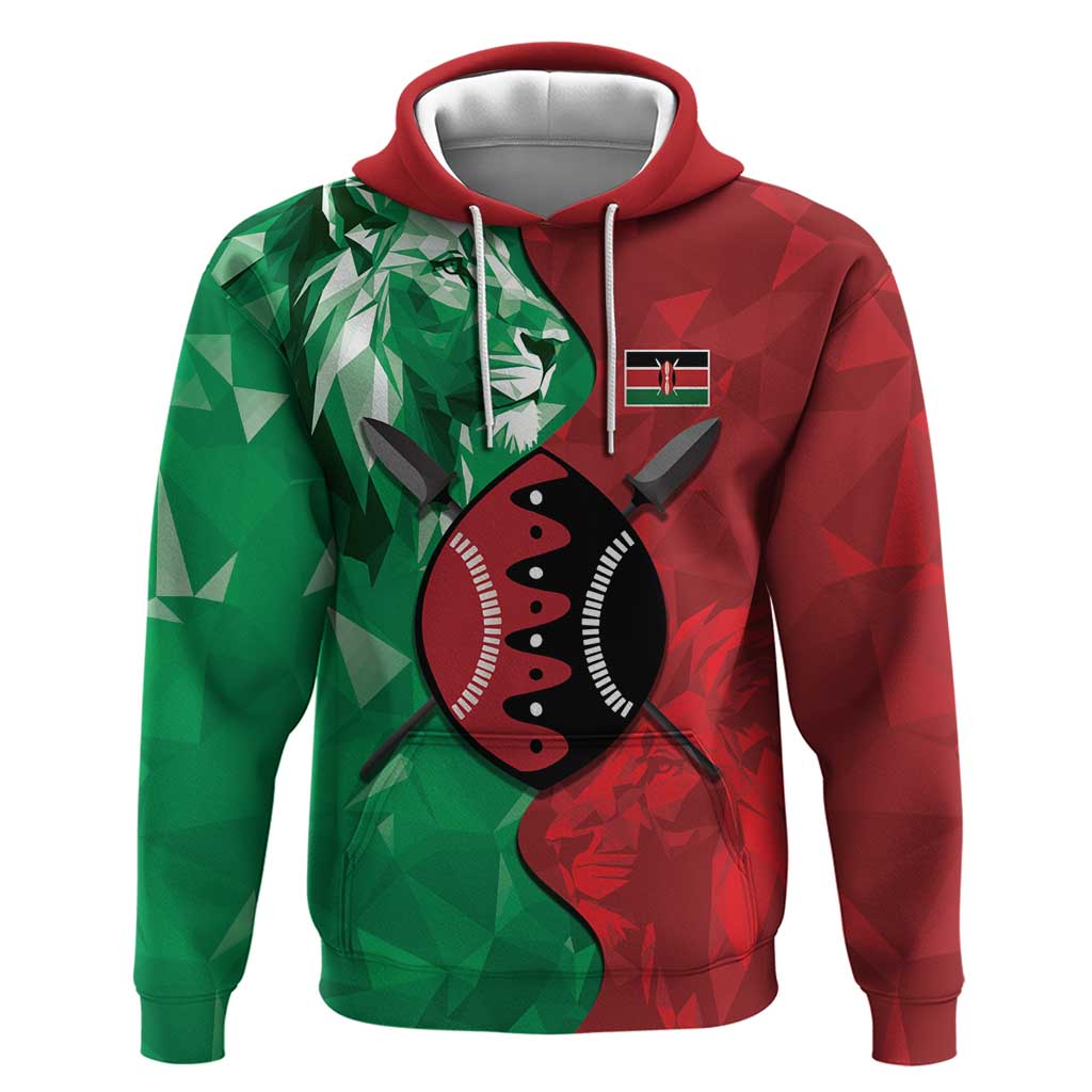 Personalized Kenya Maasai Shield Zip Hoodie Green Red Kenyan Lion Half Style - African Pride