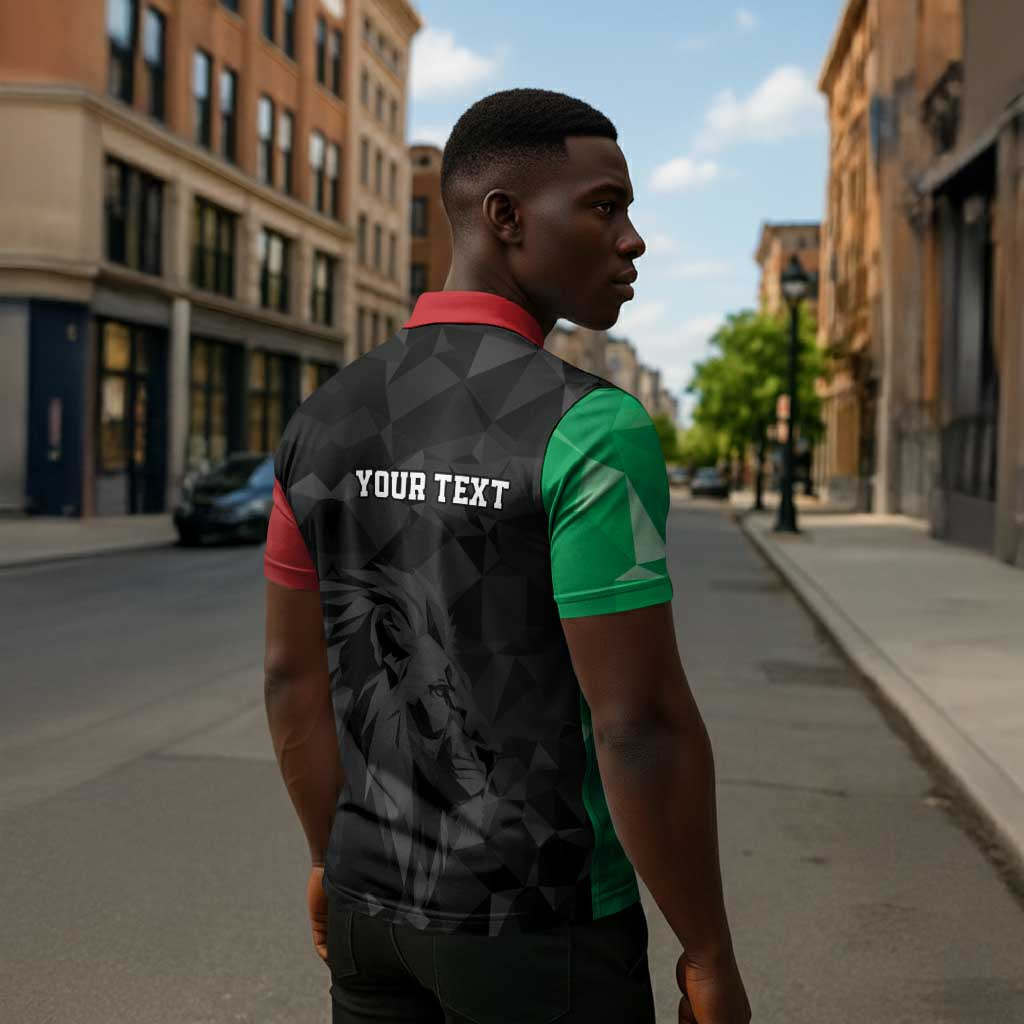 Personalized Kenya Maasai Shield Zipper Polo Shirt Green Red Kenyan Lion Half Style