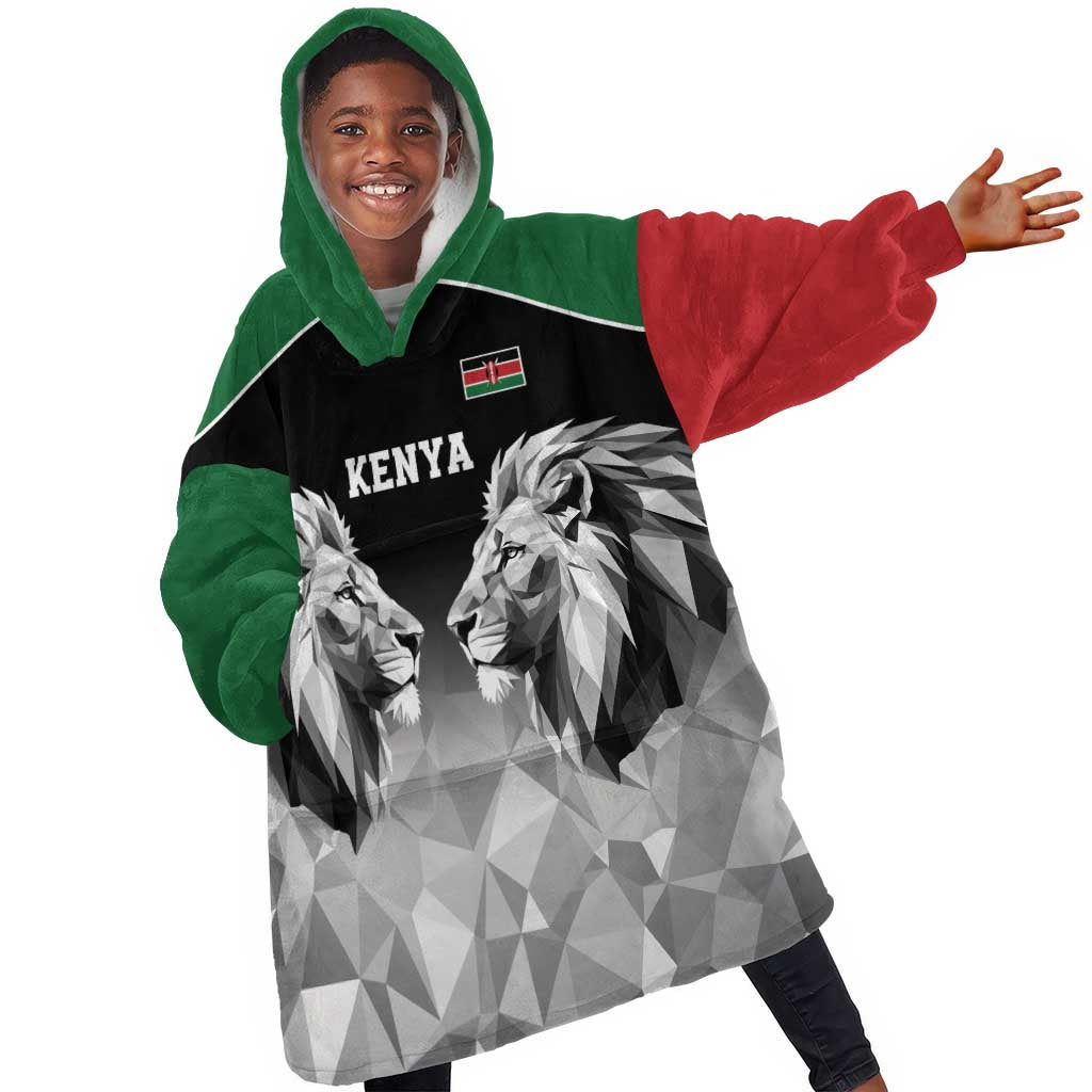 Custom Rugby Africa Kenya Kid Wearable Blanket Hoodie Black Kenyan 22-23 Motif - African Pride