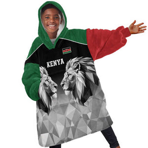 Custom Rugby Africa Kenya Kid Wearable Blanket Hoodie Black Kenyan 22-23 Motif - African Pride