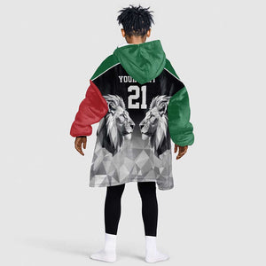 Custom Rugby Africa Kenya Kid Wearable Blanket Hoodie Black Kenyan 22-23 Motif - African Pride