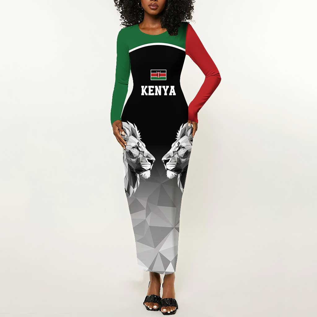 Custom Rugby Africa Kenya Long Sleeve Bodycon Dress Black Kenyan 22-23 Motif - African Pride