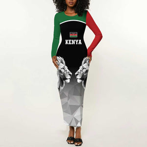 Custom Rugby Africa Kenya Long Sleeve Bodycon Dress Black Kenyan 22-23 Motif - African Pride