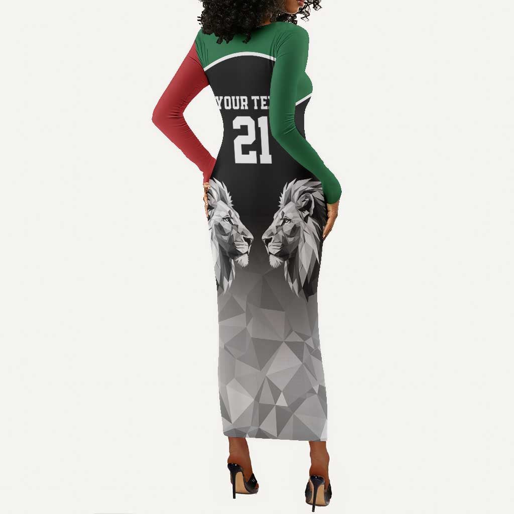 Custom Rugby Africa Kenya Long Sleeve Bodycon Dress Black Kenyan 22-23 Motif - African Pride