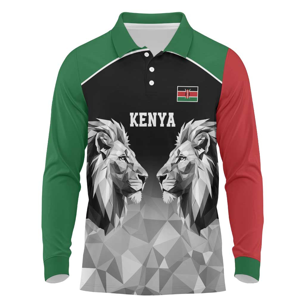Custom Rugby Africa Kenya Long Sleeve Polo Shirt Black Kenyan 22-23 Motif - African Pride